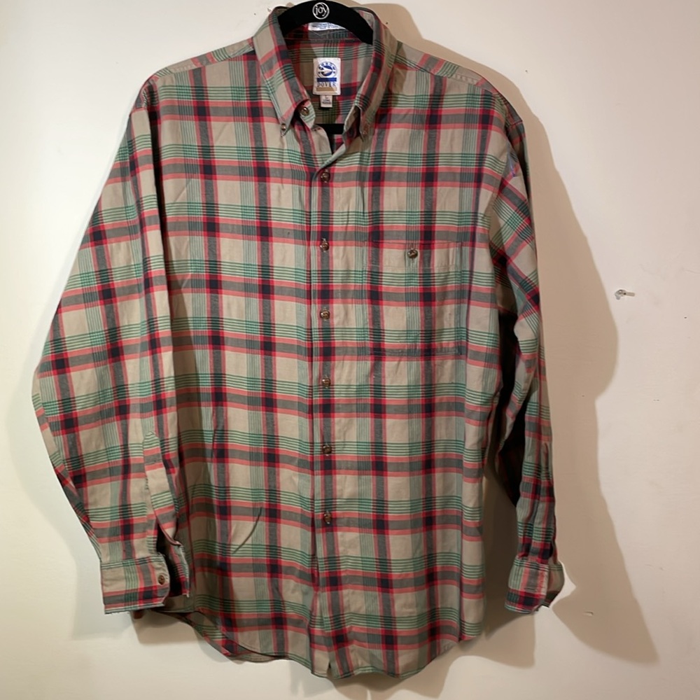 Arrow Dover‎ Chevella Men’s Large Long sleeve dress shirt green red khaki plaid